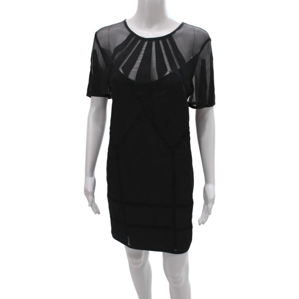Temperley London Women Sheath Dress Black Silk Short Sleeve Zip Size 6